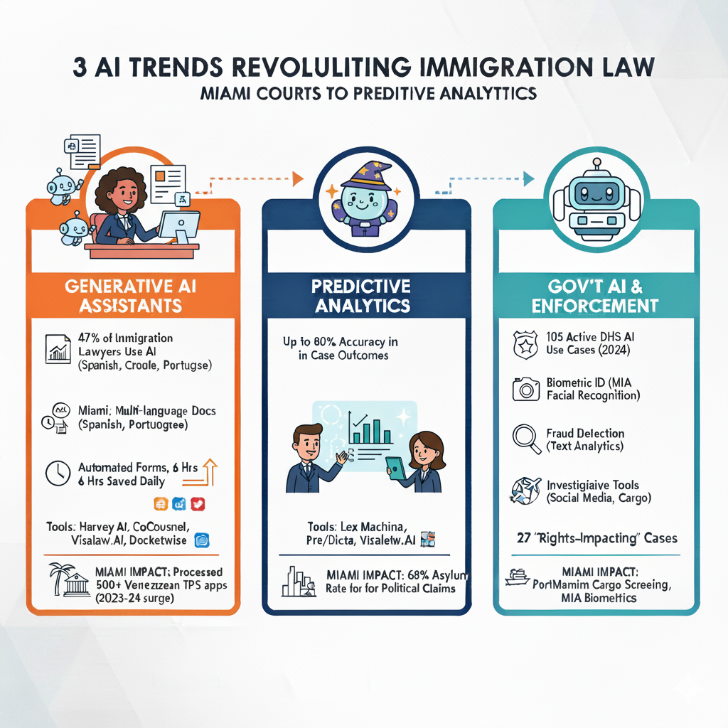 Infographic summarizing the 3 AI trends revolutionizing immigration law.
