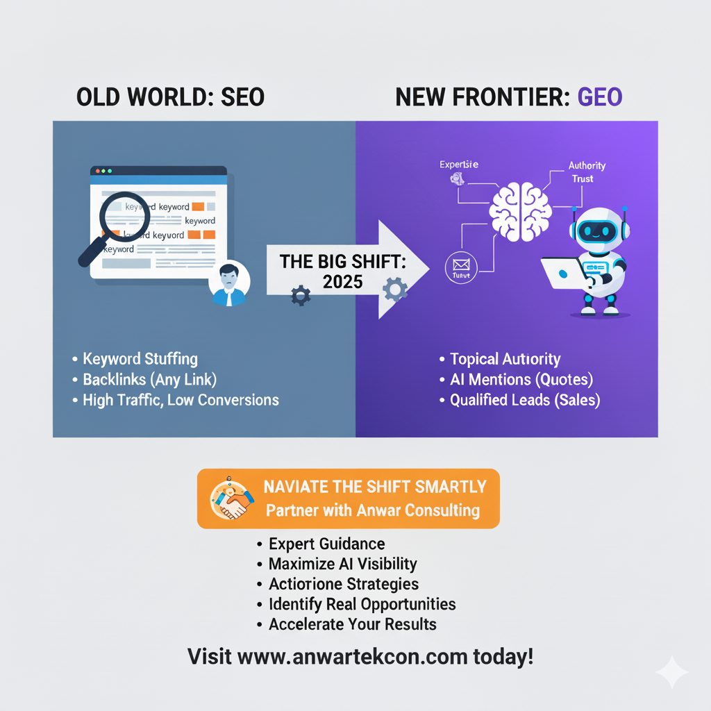 An infographic explaining Generative Engine Optimization (GEO).